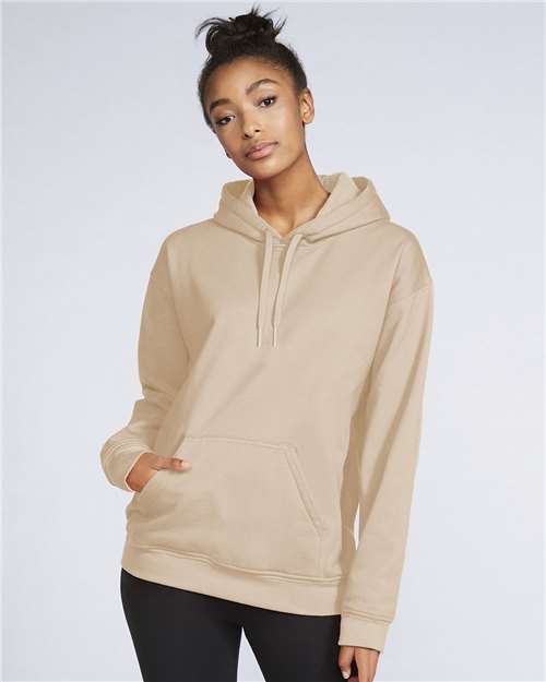 Gildan SF500 Unisex Softstyle® Midweight Hooded Sweatshirt Sand Cotton Cotton-Poly Blend Fleece Hooded Insulated Jersey Midweight Moisture-Wicking Outerwear Pocket Polyester Regular Fit Spandex Sport / Athletic Super Heavyweight Sweatshirts & Fleece Tear-Away Label Tops Womens Womens Tops