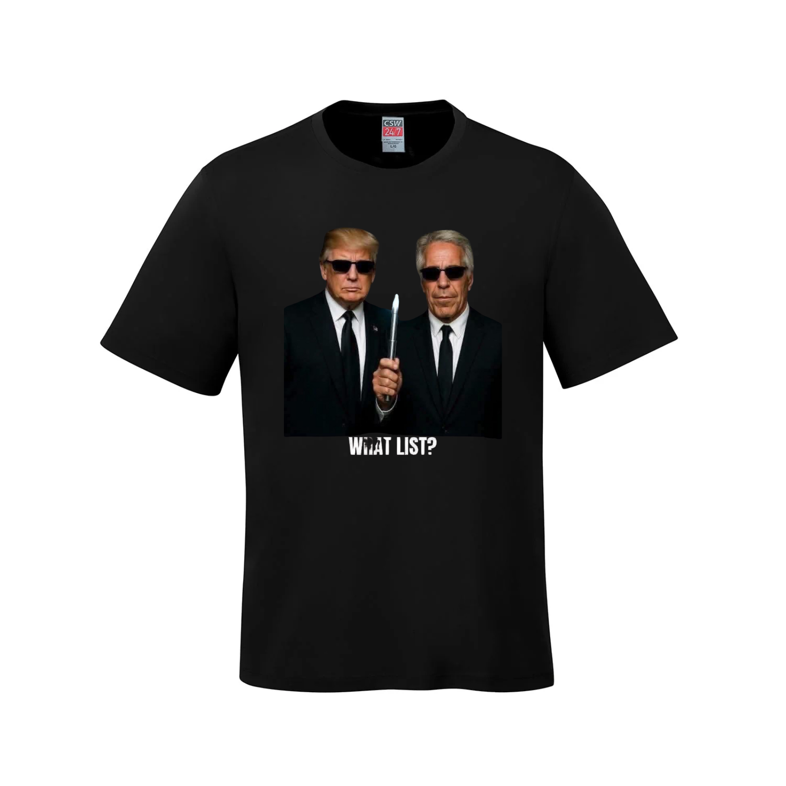 “What List?” – Men in Black Epstein Parody Tee Heavyweight Conspiracy