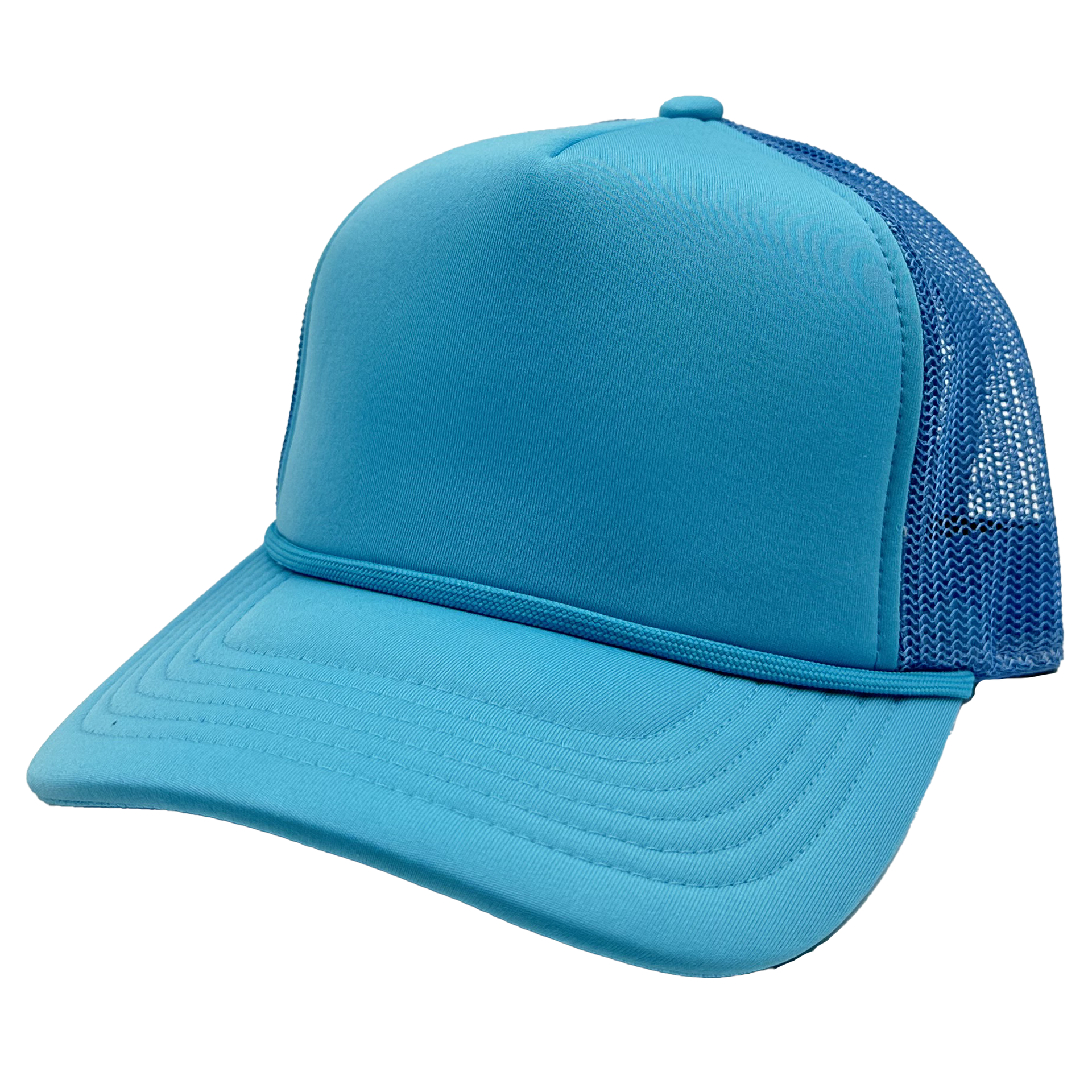 GNV-1222FT - Foam Trucker Cap Aqua Blue Light Blue One Size 5 PANELS COTTON / POLYESTER CURVE FOAM GNV-1222FT HIGH PROFILE MESH nissi caps SNAPBACK UNISEX