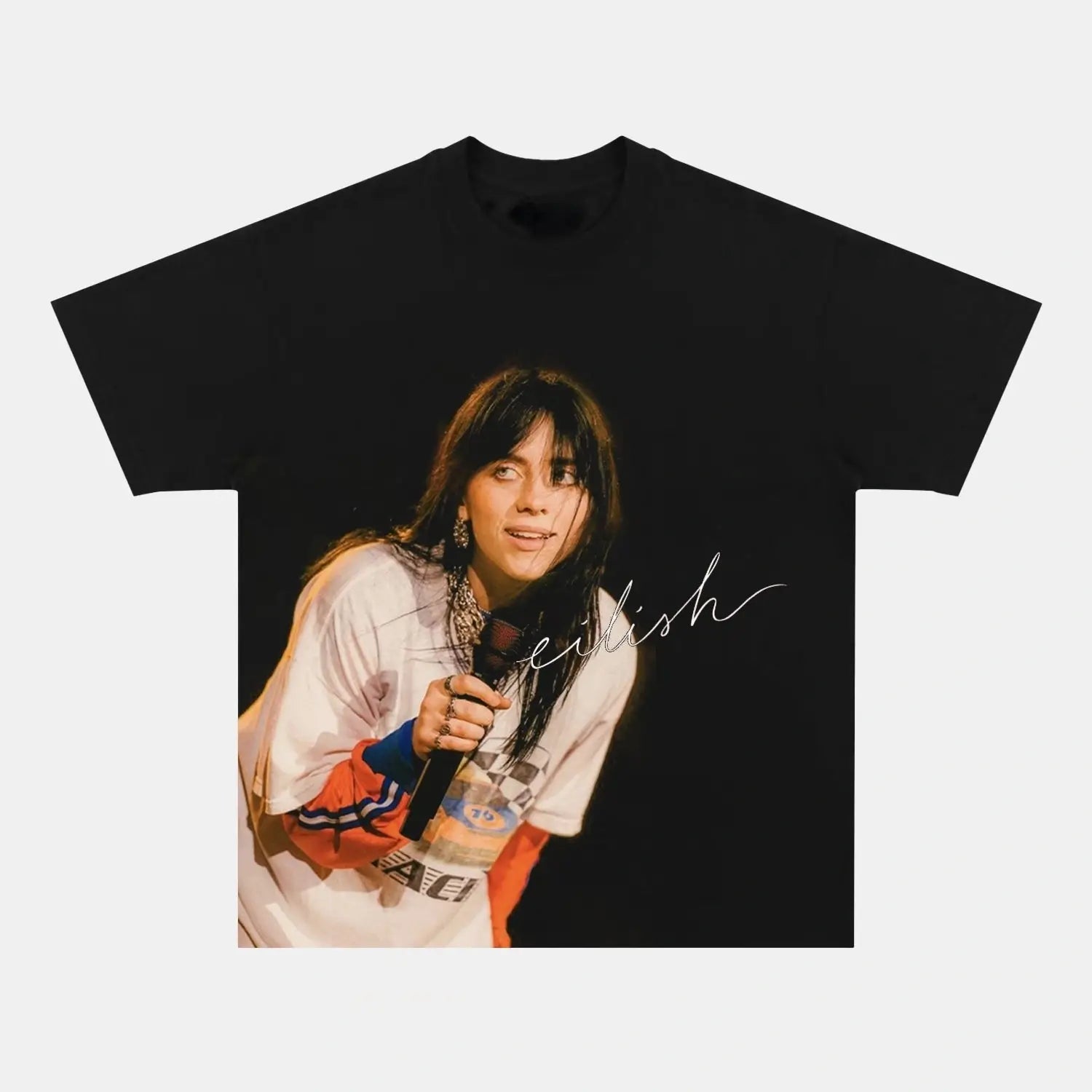 Billie Eilish: Music Icon Tee V4 - Toronto Embroidery billieeilish bulk orders custom decoration custom embroidery custom shirts custom t-shirts durable embroidered shirts embroidery service fast turnaround long lasting music pop premium quality professional embroidery professional grade tee shirts toronto embroidery