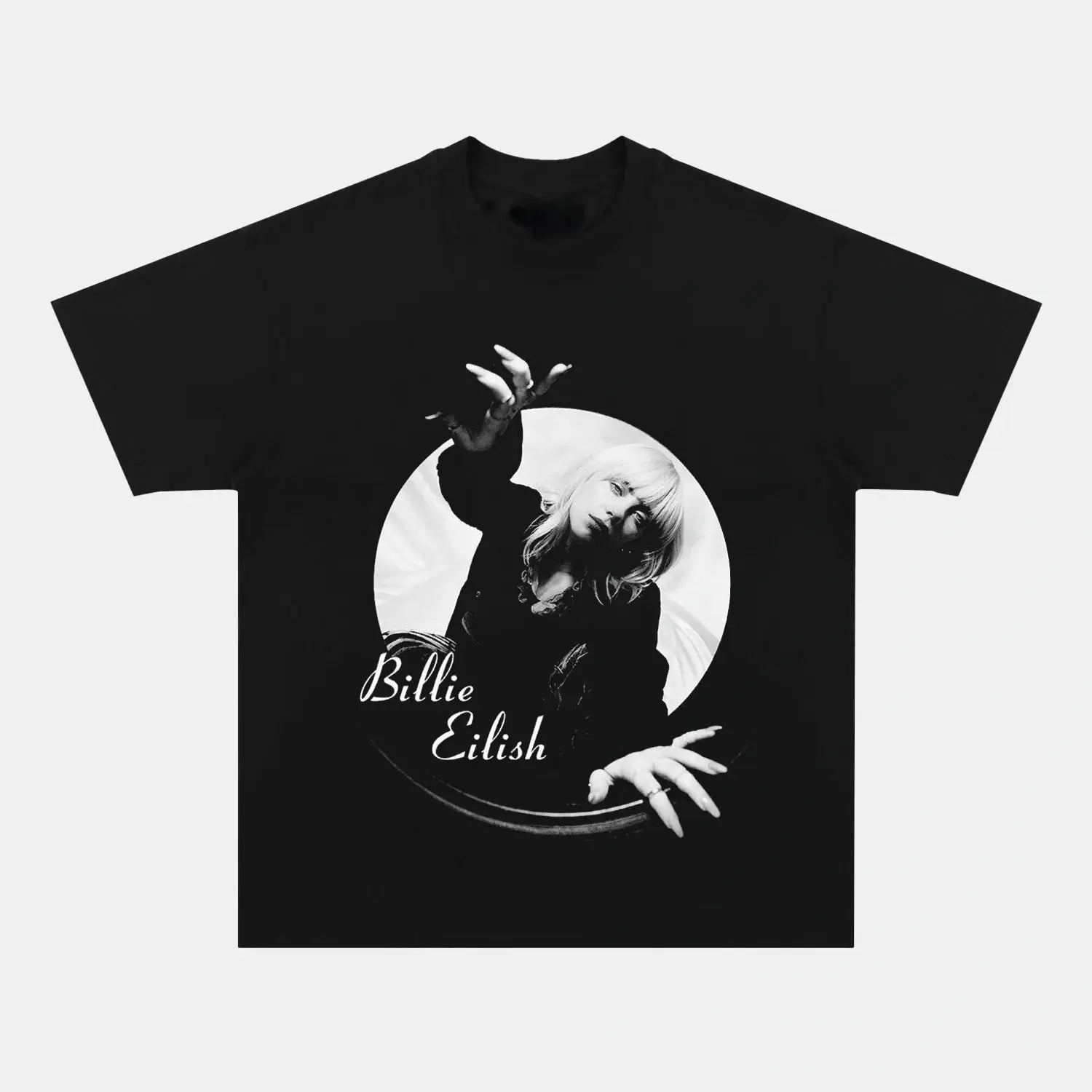 Billie Eilish: Music Icon Tee V5 - Toronto Embroidery BLACK TEE billieeilish bulk orders custom decoration custom embroidery custom shirts custom t-shirts durable embroidered shirts embroidery service fast turnaround long lasting music pop premium quality professional embroidery professional grade tee shirts toronto embroidery