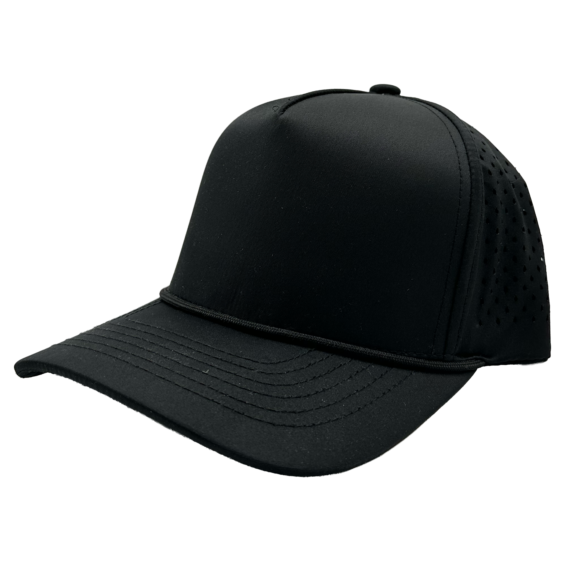 GNV-DT724P - 5 Panels Droplets W/String Curved Bill Black Black One Size 5 PANELS CURVE hats HIGH PROFILE MESH nissi caps POLYESTER ROPE SNAPBACK STRING STRING HAT STRUCTURED UNISEX