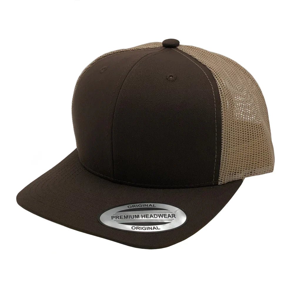 GNV-6606T - Premium Trucker Mesh Cap Brown Khaki ONE SIZE 6 PANELS CAP COTTON / POLYESTER CURVE headwear MESH mid profile nissi caps SNAPBACK STRUCTURED TRUCKER MESH UNISEX