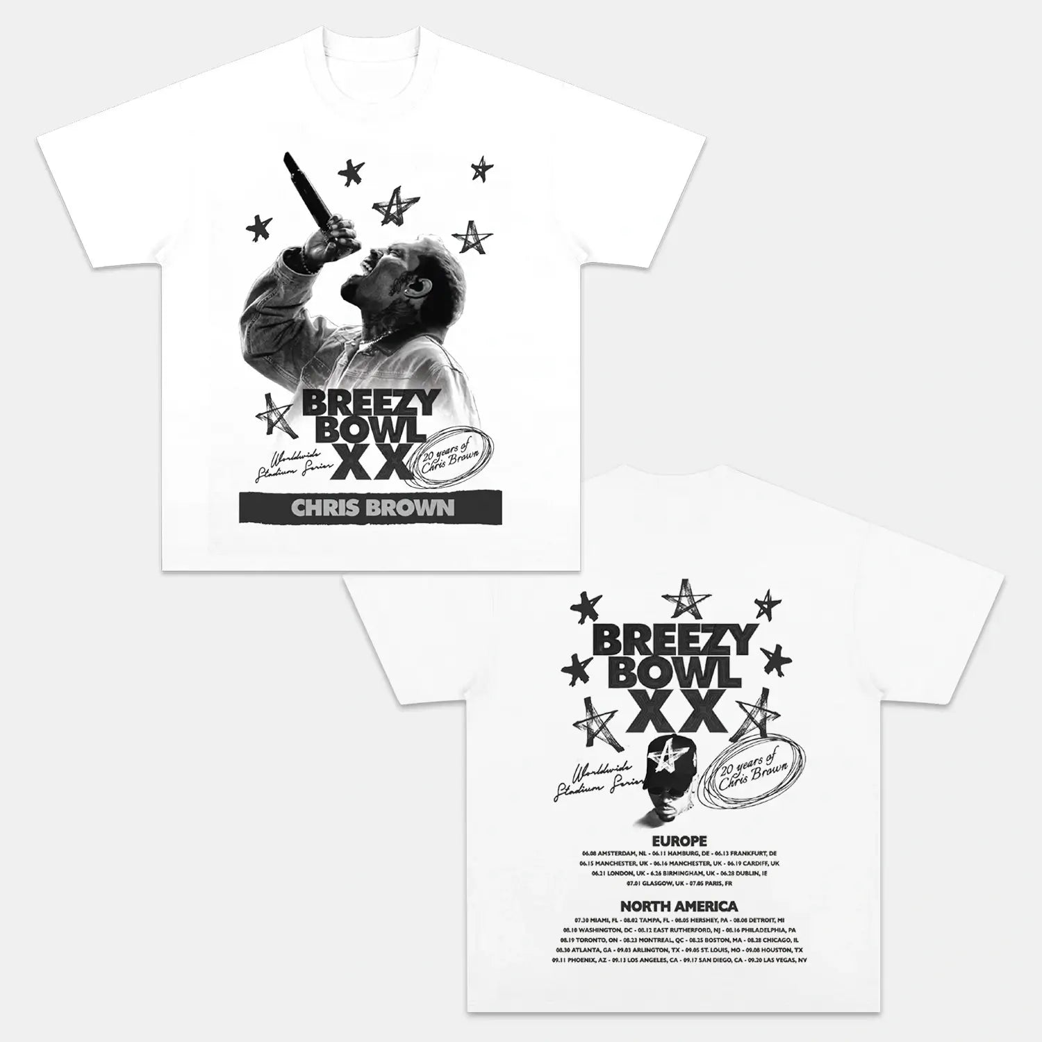 Chris Brown: Breezy Bowl Tour Tee V7 WHITE TEE Chrisbrown MUSIC