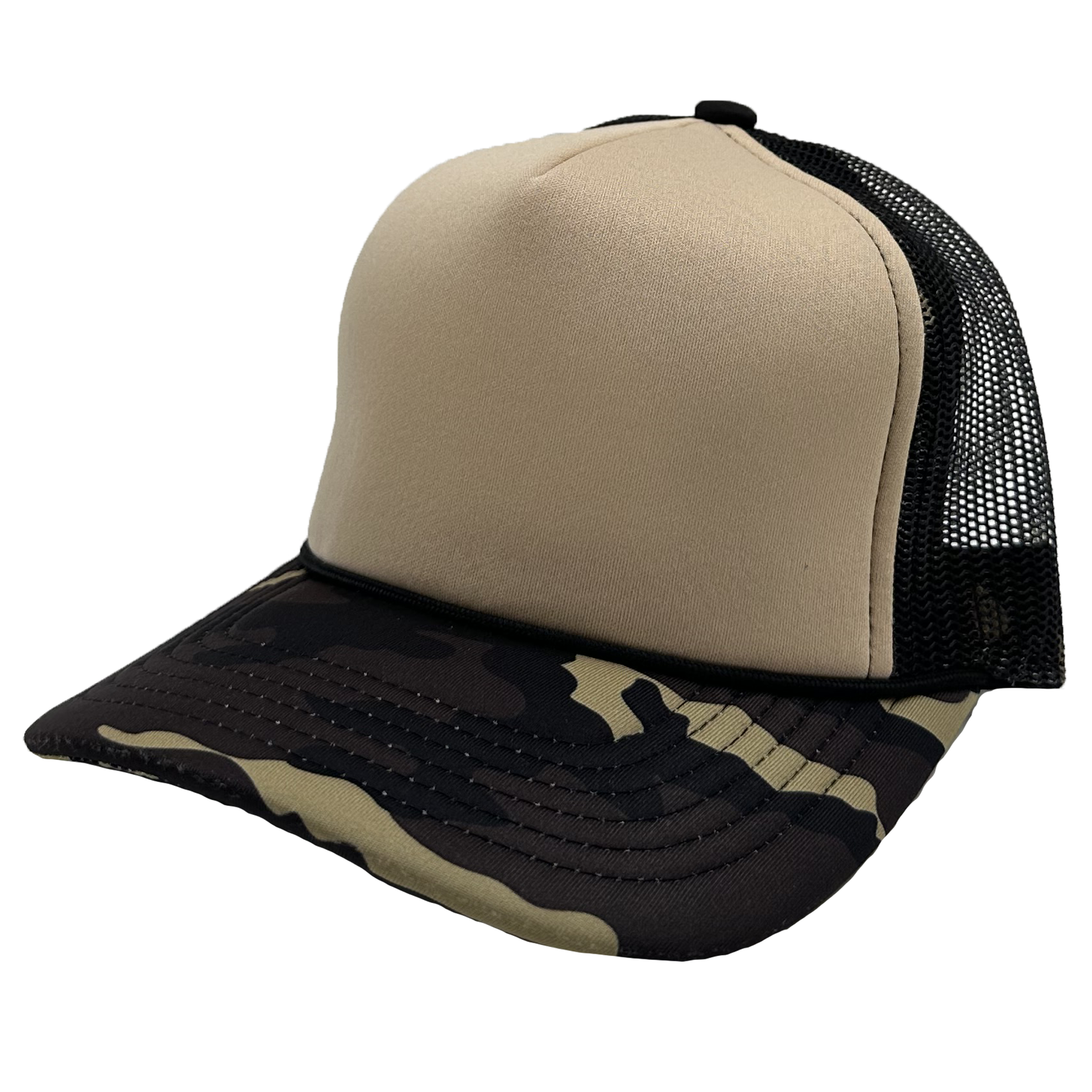 GNV-1222FT - Foam Trucker Cap Camo Brown Tan One Size 5 PANELS COTTON / POLYESTER CURVE FOAM GNV-1222FT HIGH PROFILE MESH nissi caps SNAPBACK UNISEX