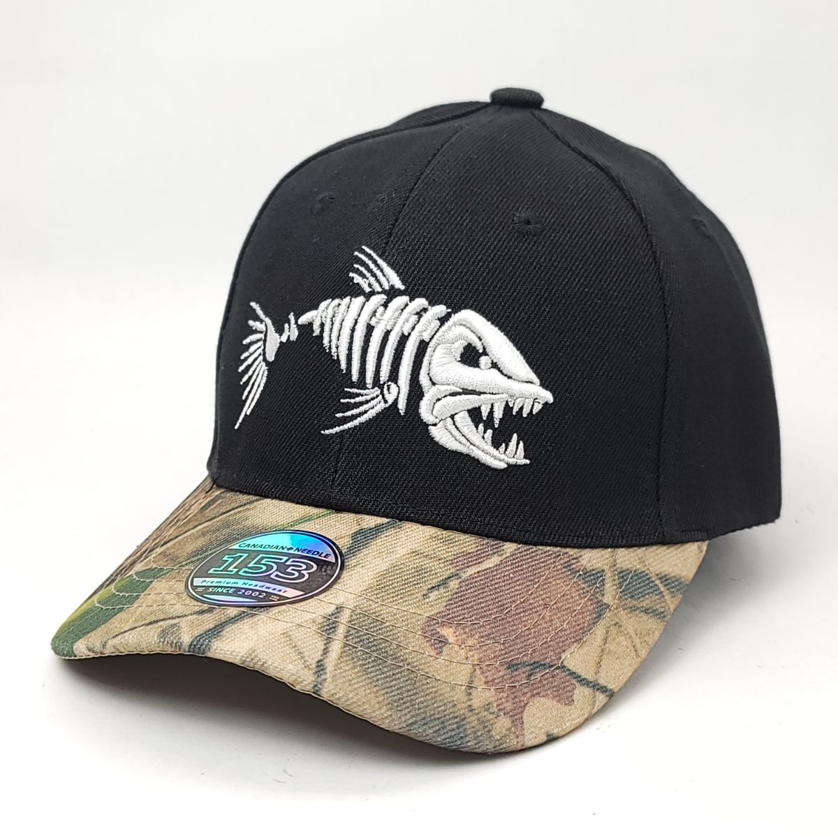 Fishing Cap - Fish Bone Logo, 3101, Adjustable OSFA Black 2 Tone