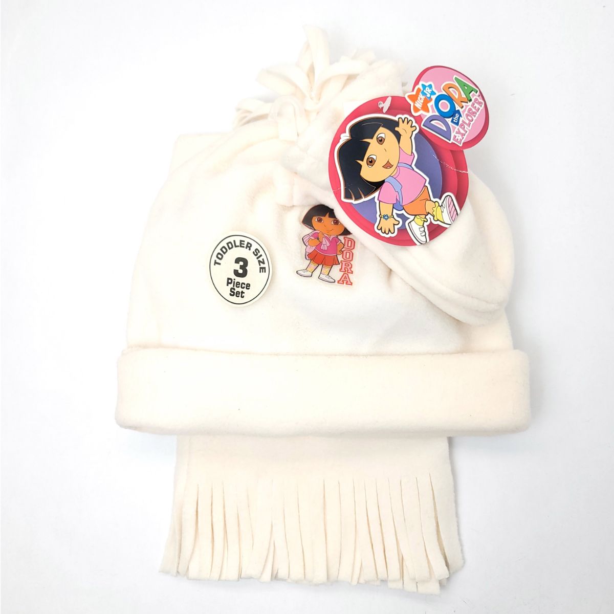 Toddler - Dora the Explorer 3 Pieces Set, Winter Hat, Mittens and scarf, Multi-Coloured Ivory Toddler Youths