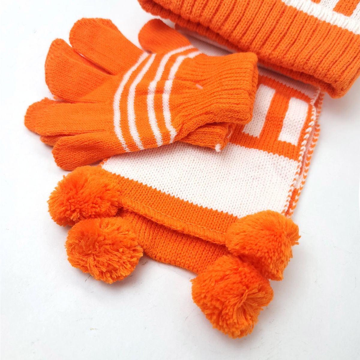 Toddler - XO 3 pieces set, Winter Pom Beanie, Mittens and scarf, Orange Youths