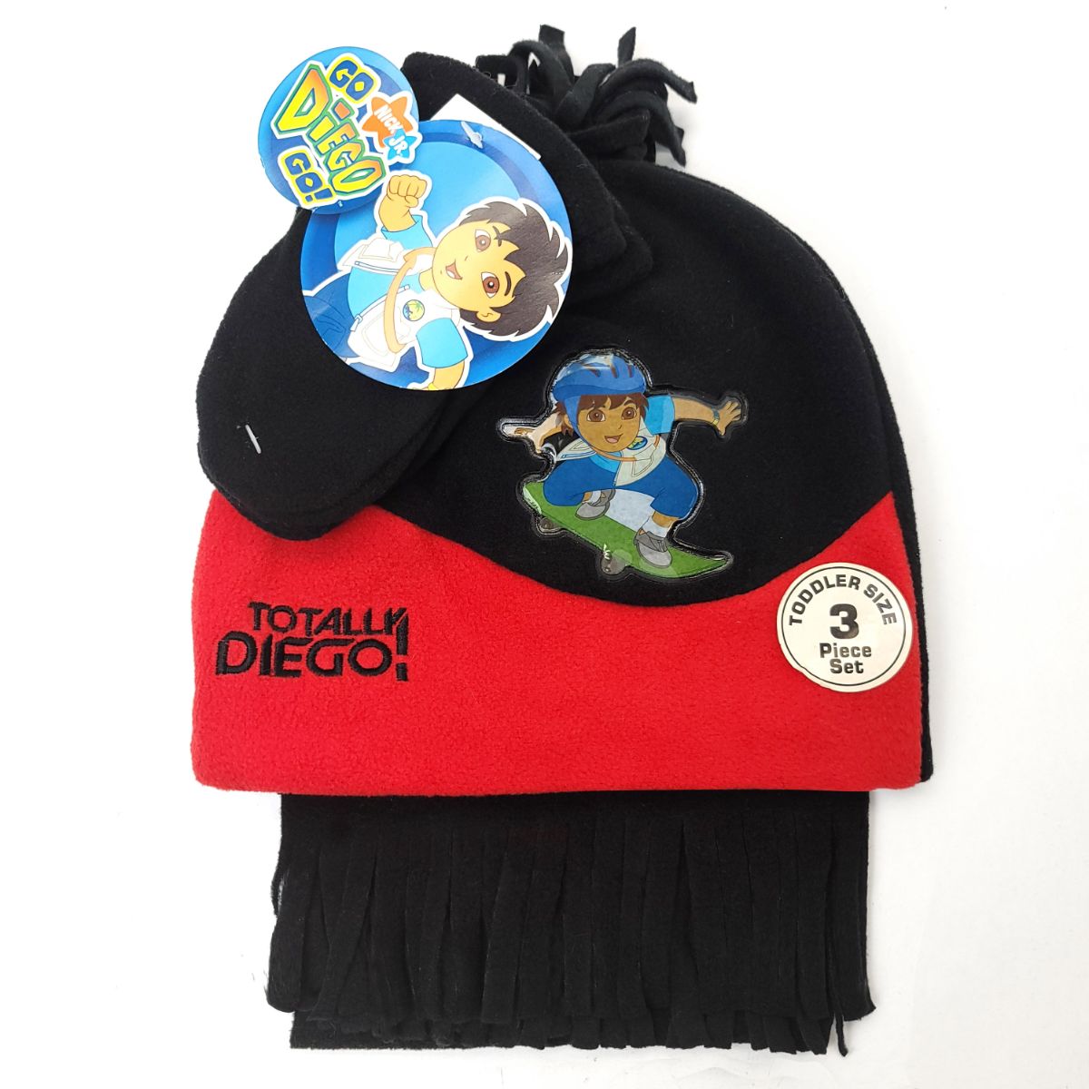 Toddler - Diego 3 pieces set, Winter hat, Mittens & Scarf, Multi-Coloured Black Red Toddler Youths