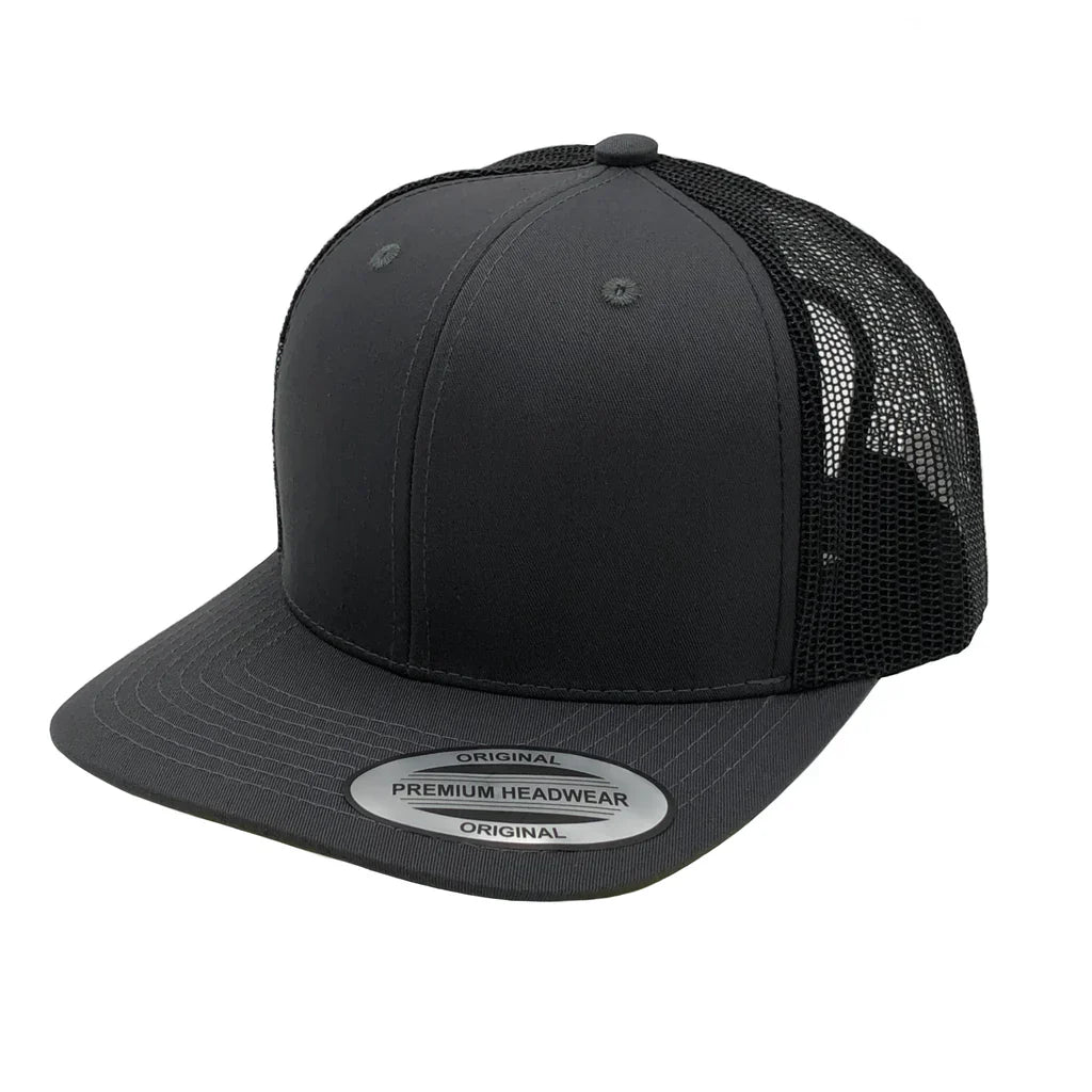 GNV-6606T - Premium Trucker Mesh Cap Charcoal Black ONE SIZE 6 PANELS CAP COTTON / POLYESTER CURVE headwear MESH mid profile nissi caps SNAPBACK STRUCTURED TRUCKER MESH UNISEX