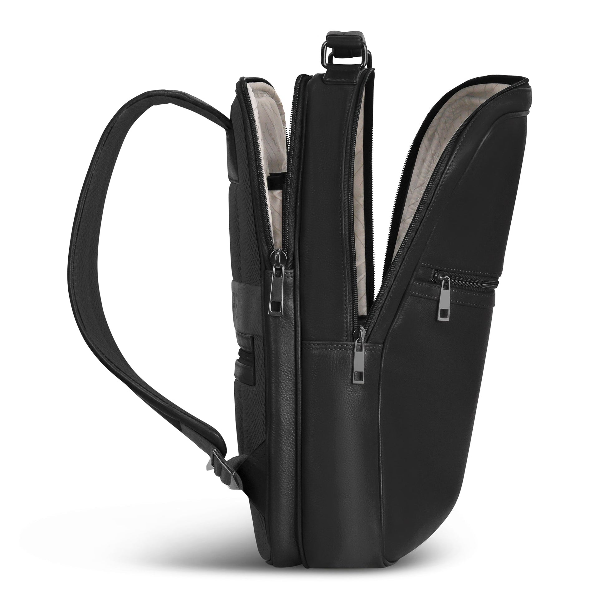 Onyx / Leather Compact Backpack Champs Luggage Shopify Collective