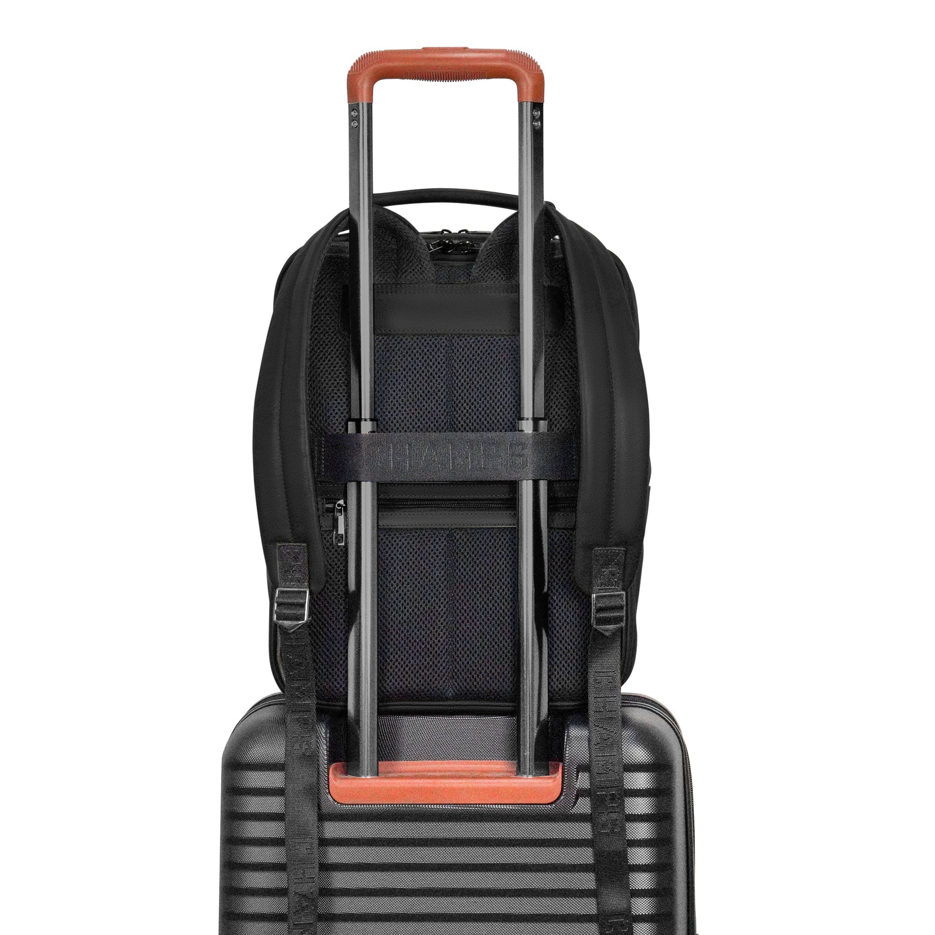 Onyx / Leather Compact Backpack Champs Luggage Shopify Collective