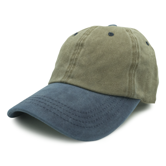 GN-1003 - Pigment Dye Cap Khaki Navy one size 1003 6 PANELS 6 PANELS - UNSTRUCTURED ADJUSTABLE BUCKLE BUCKLE STRAP casquette CLOSE OUT COTTON CURVE hat hats headwear low profile NISSI nissi caps PIGMENT Pigment Dye UNISEX UNSTRUCTURED