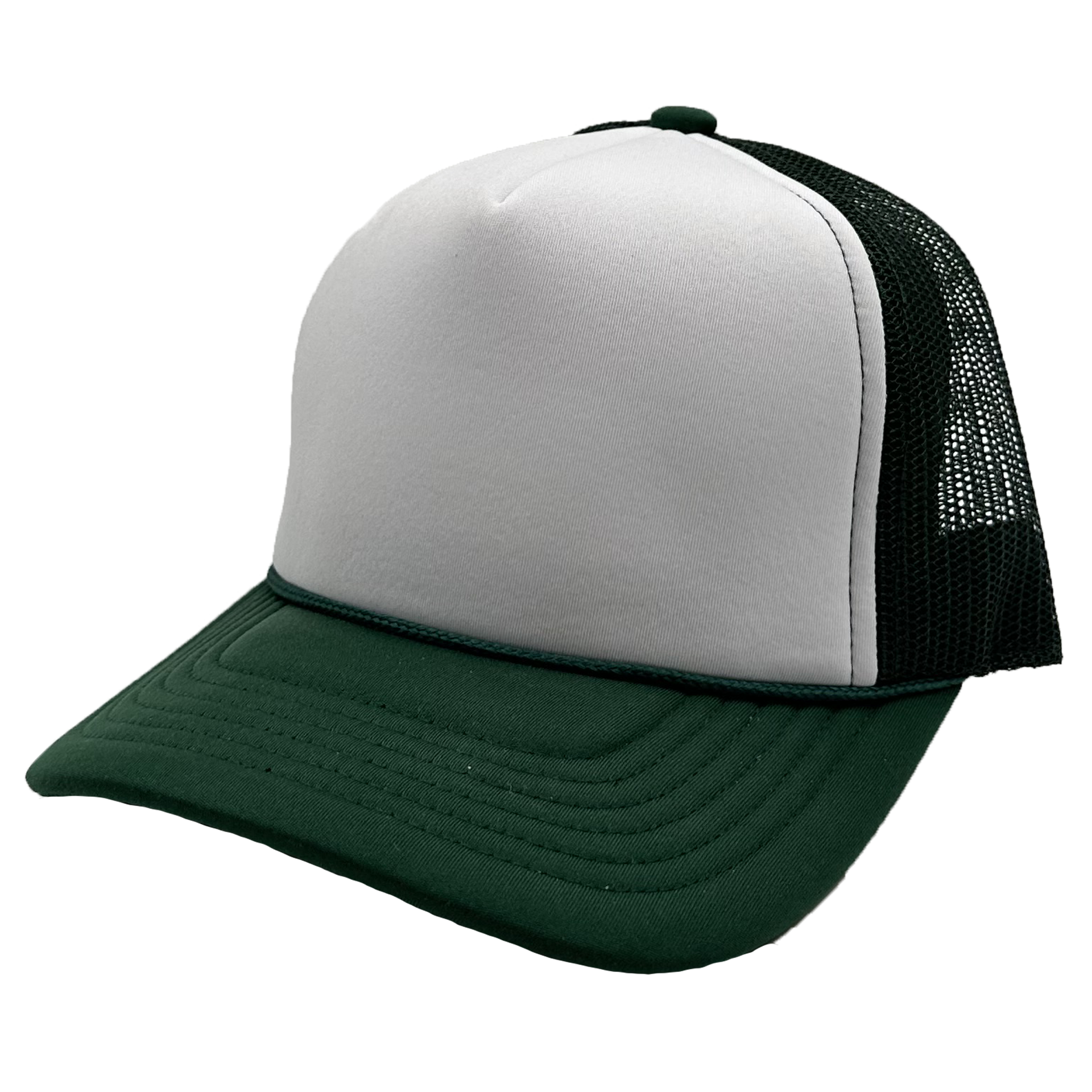 GNV-1222FT - Foam Trucker Cap Dark Green White One Size 5 PANELS COTTON / POLYESTER CURVE FOAM GNV-1222FT HIGH PROFILE MESH nissi caps SNAPBACK UNISEX