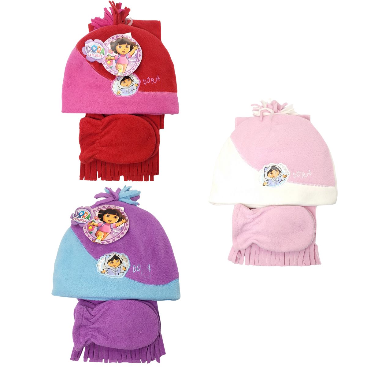 Toddler - Dora the Explorer 3 Pieces Set, Winter Hat, Mittens and scarf, Multi-Coloured 2 Tone Youths