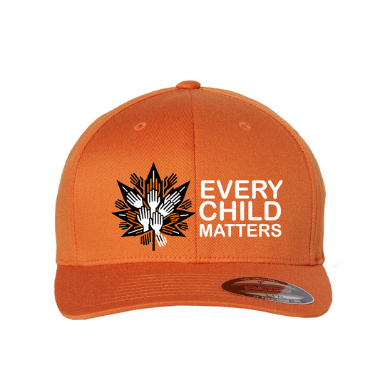 Blaze Orange Trucker hat with "Every Child Matters" Hands Maple Leaf Design