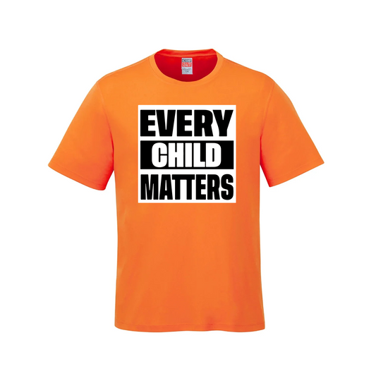 Bold Block Design Orange T-Shirt - 'EVERY CHILD MATTERS' in Black and White