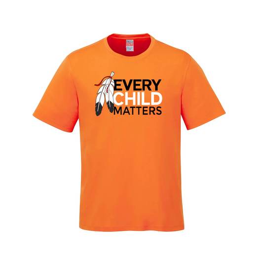 Orange Shirt Day T-Shirt - 'EVERY CHILD MATTERS' with Feather Design in Black and White