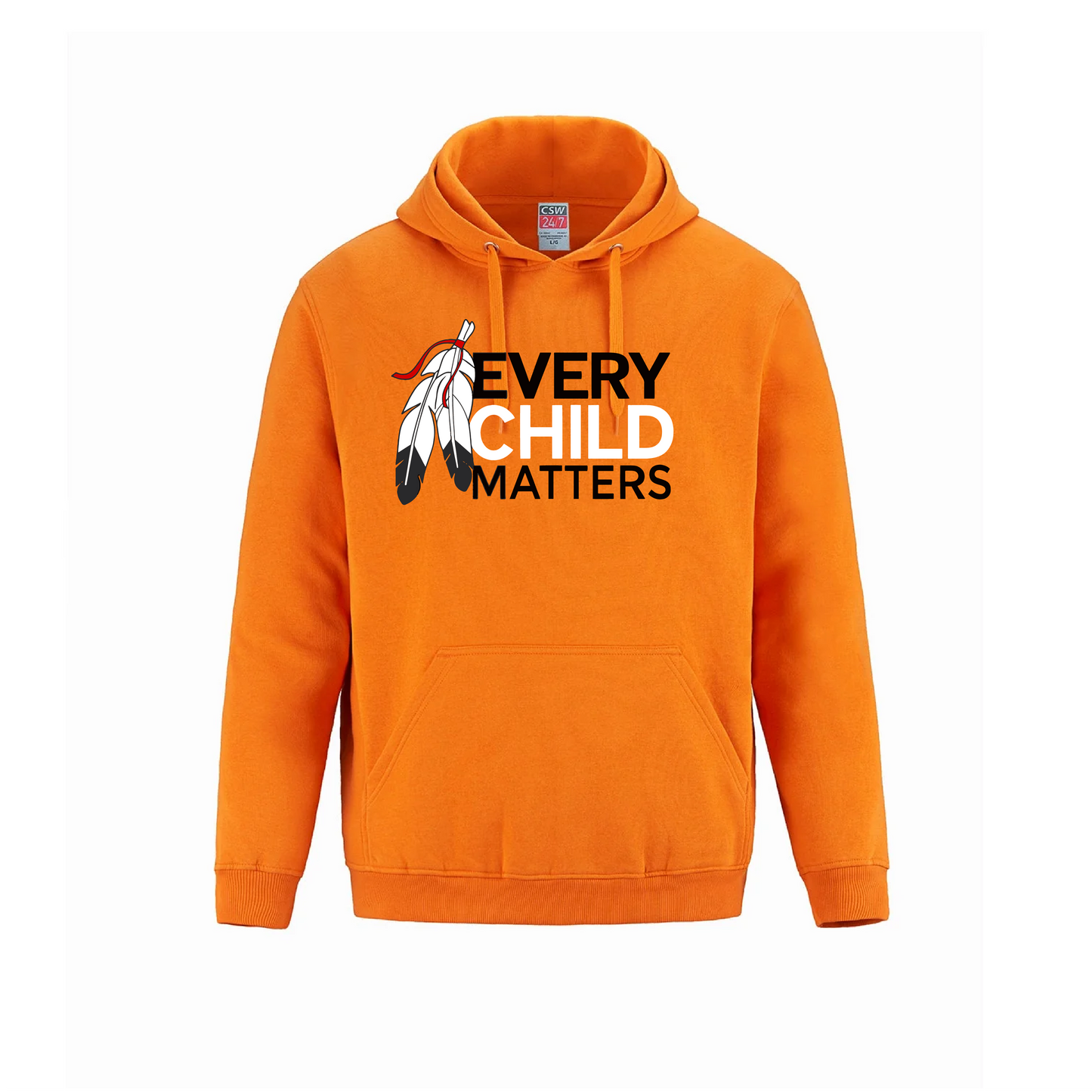 Orange Shirt Day Hoodie - 'EVERY CHILD MATTERS' with Feather Design in Black and White