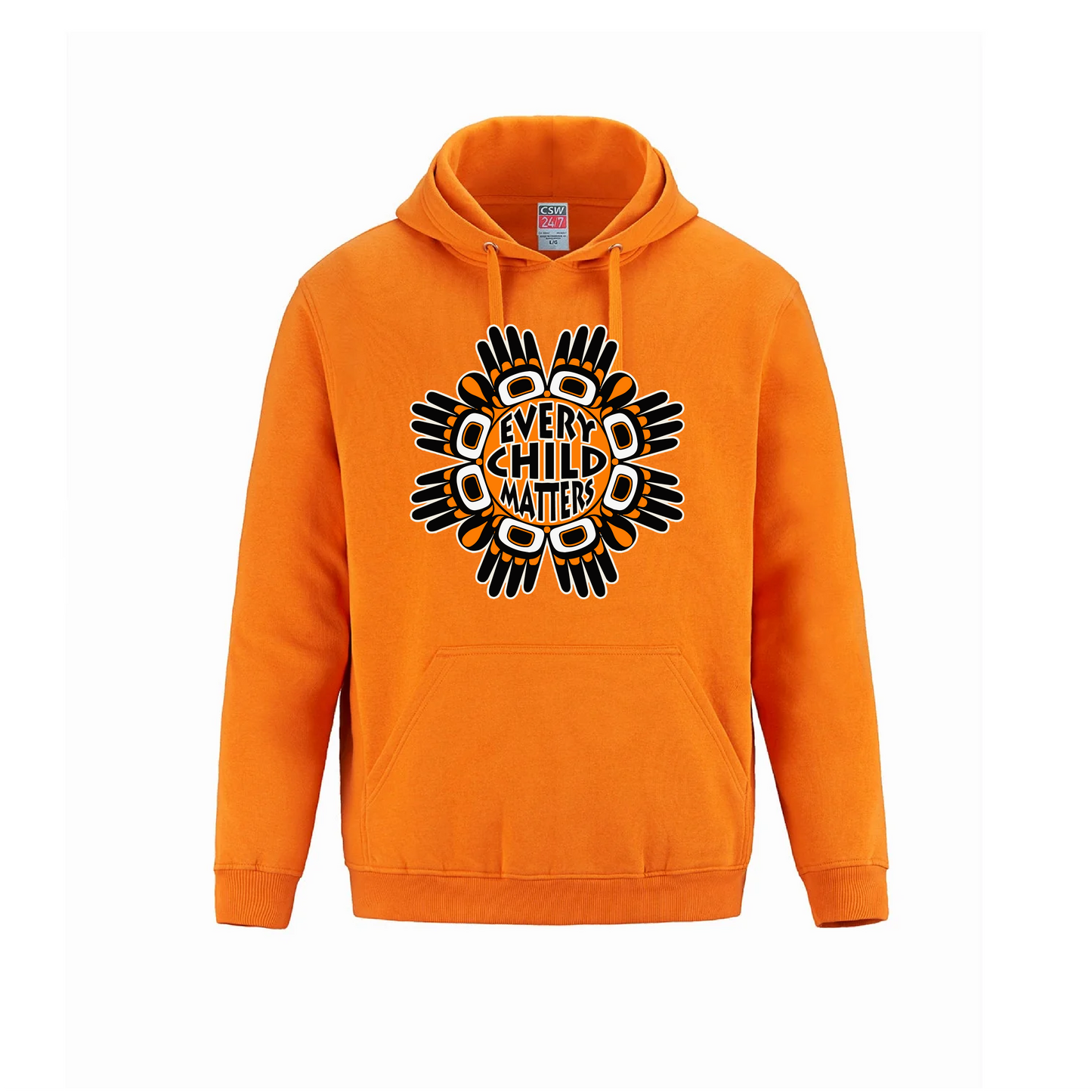 Indigenous Art Style Orange Shirt Day Hoodie - 'EVERY CHILD MATTERS' with Circular Hands Design