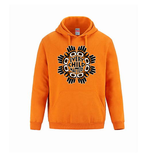 Indigenous Art Style Orange Shirt Day Hoodie - 'EVERY CHILD MATTERS' with Circular Hands Design