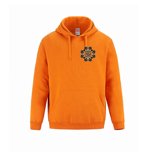 Small Circular Indigenous Art Orange Hoodie - 'EVERY CHILD MATTERS' Design