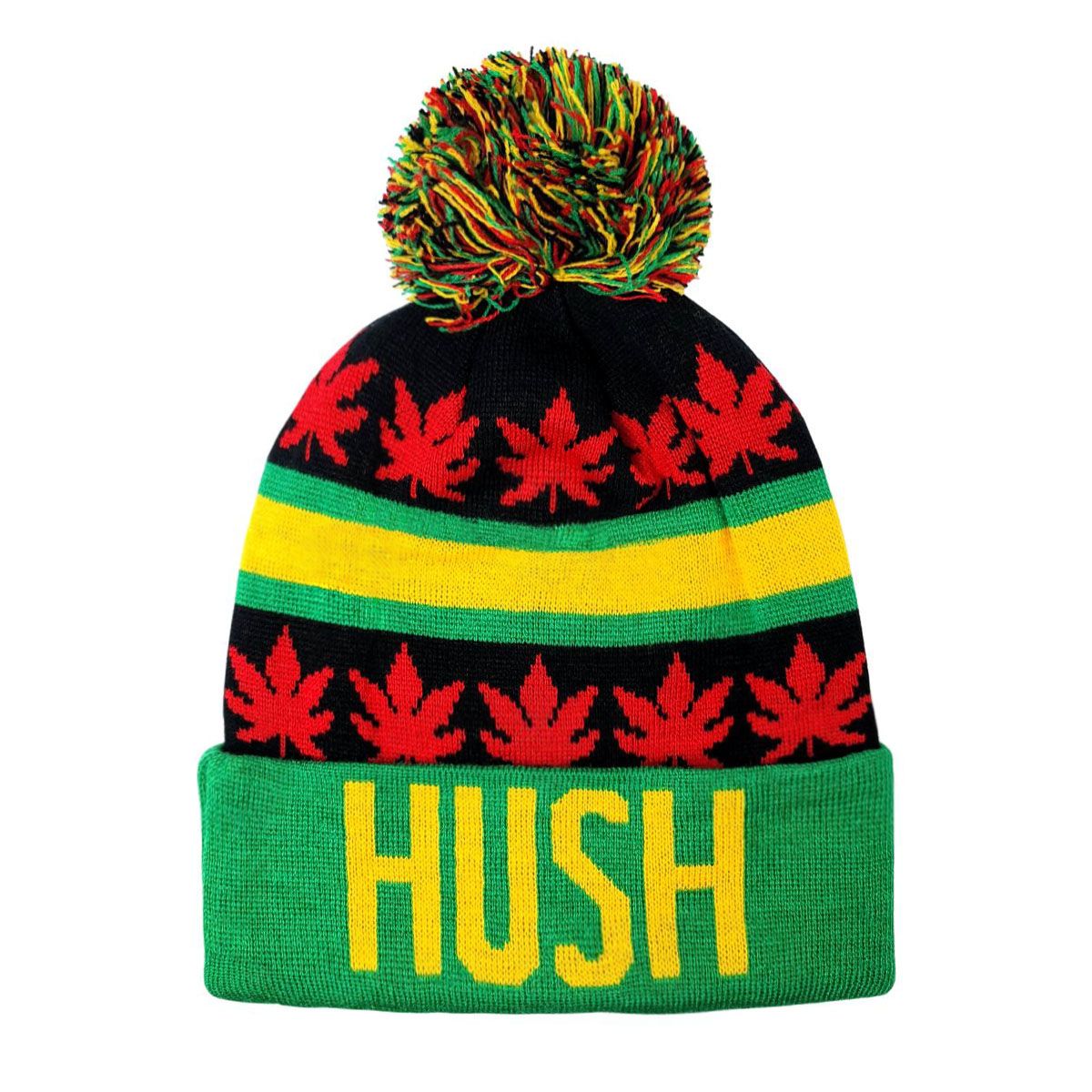 Leaves Pom Knit Toque - SWAG, HYPE, HUSH, DOPE Wordmark HUSH OSFA