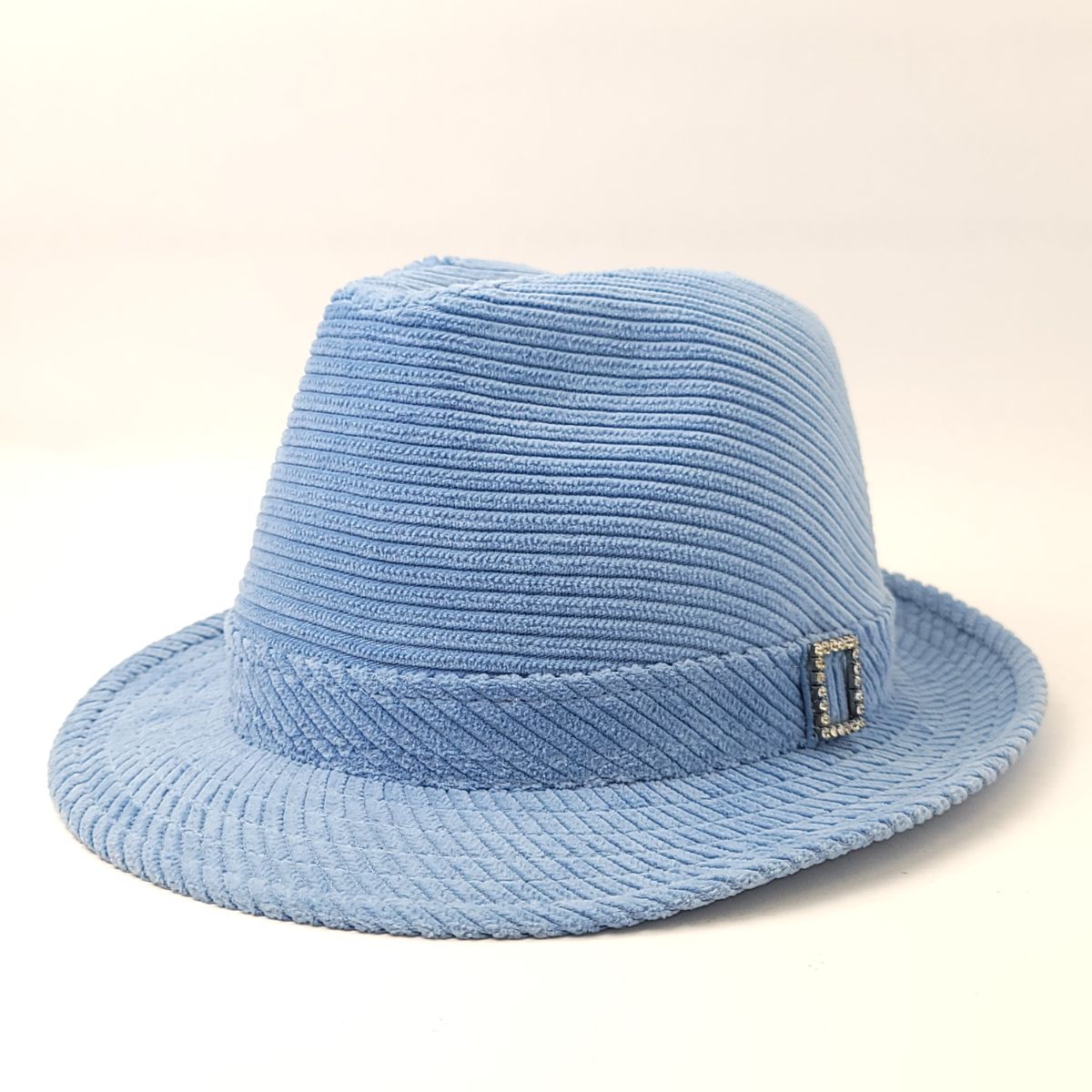 Fedora Hat - 8334, 100% Cotton Corduroy, Sky Blue, OS Fashion Hat