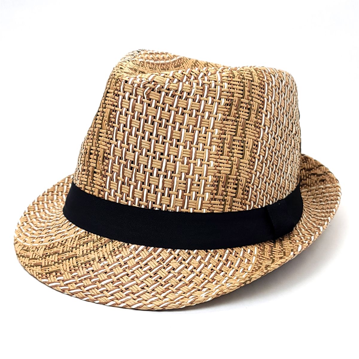 Fedora Hat - FD142, 100% Straw, Mixed Brown, 2-Sizes Fashion Hat Summer