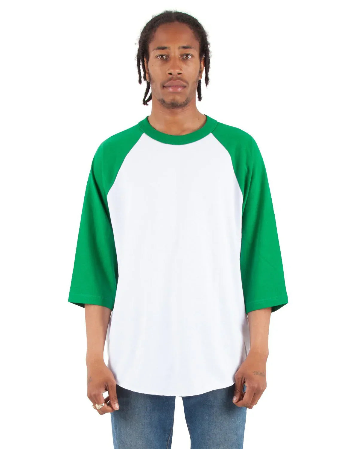 Raglan - 6 oz White Kelly Green 3/4 SLEEVES COTTON LONGSLEEVES MEN MIDWEIGHT RAGLAN Shaka Wear shsdchildproduct SLIGHT OVERSIZED