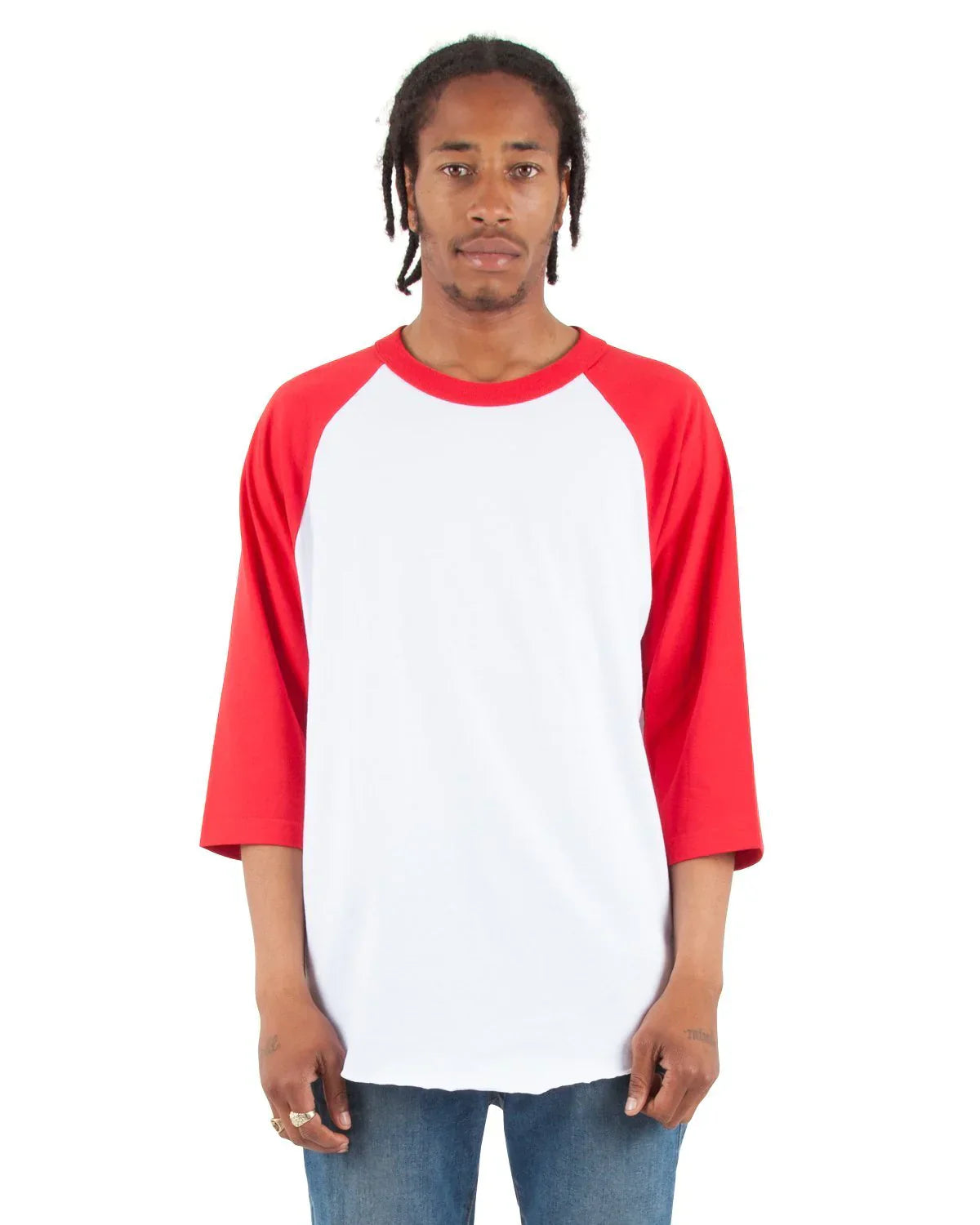 Raglan - 6 oz White Red 3/4 SLEEVES COTTON LONGSLEEVES MEN MIDWEIGHT RAGLAN Shaka Wear shsdchildproduct SLIGHT OVERSIZED