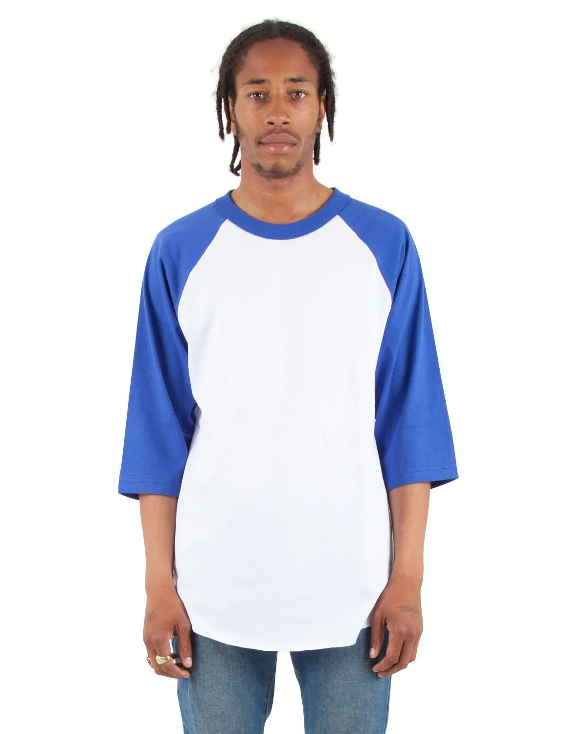 Raglan - 6 oz White Royal 3/4 SLEEVES COTTON LONGSLEEVES MEN MIDWEIGHT RAGLAN Shaka Wear shsdchildproduct SLIGHT OVERSIZED