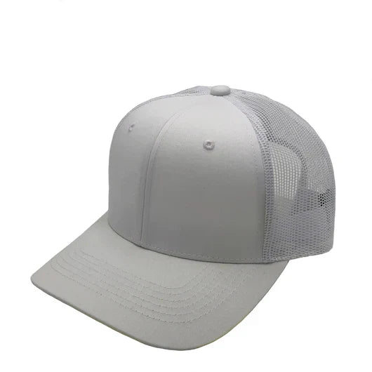 GNV-003M - Premium Pro Style 6 Panels Mesh Trucker Cap White One Size 6 PANELS COTTON / POLYESTER CURVE HIGH PROFILE MESH nissi caps SNAPBACK STRUCTURED UNISEX