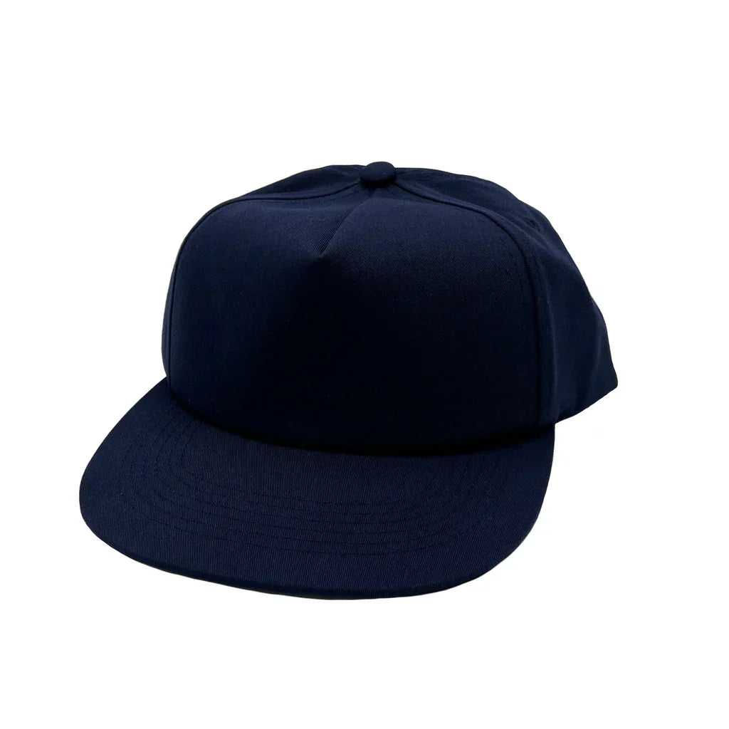 GNV-011 - CVC 5 Panels Unstructured Flat Bill Cap Navy One Size 5 PANELS 5 PANELS - UNSTRUCTURED COTTON / POLYESTER FLAT low profile nissi caps SNAPBACK UNISEX UNSTRUCTURED