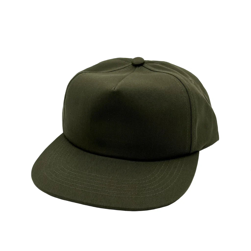 GNV-011 - CVC 5 Panels Unstructured Flat Bill Cap Olive One Size 5 PANELS 5 PANELS - UNSTRUCTURED COTTON / POLYESTER FLAT low profile nissi caps SNAPBACK UNISEX UNSTRUCTURED