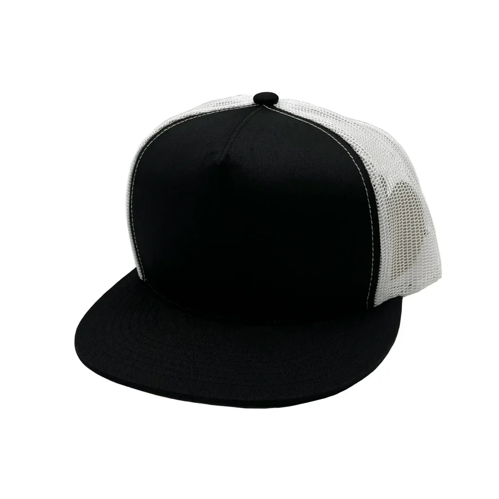 NISSI CAPS 5 Panels Round Flat Bill Mesh Snapback Cap
