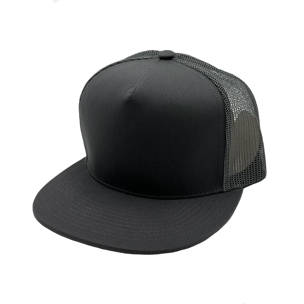GNV-017M - 5 Panels Round Flat Bill Mesh Snapback Cap Dark Grey Dark Grey One Size 5 PANELS COTTON / POLYESTER FLAT HIGH PROFILE MESH nissi caps SNAPBACK STRUCTURED UNISEX