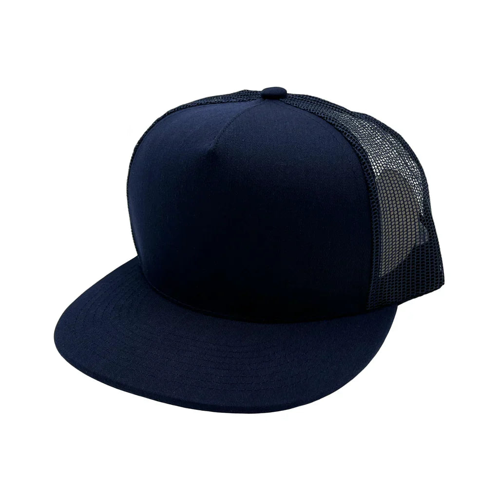 GNV-017M - 5 Panels Round Flat Bill Mesh Snapback Cap Navy Navy One Size 5 PANELS COTTON / POLYESTER FLAT HIGH PROFILE MESH nissi caps SNAPBACK STRUCTURED UNISEX