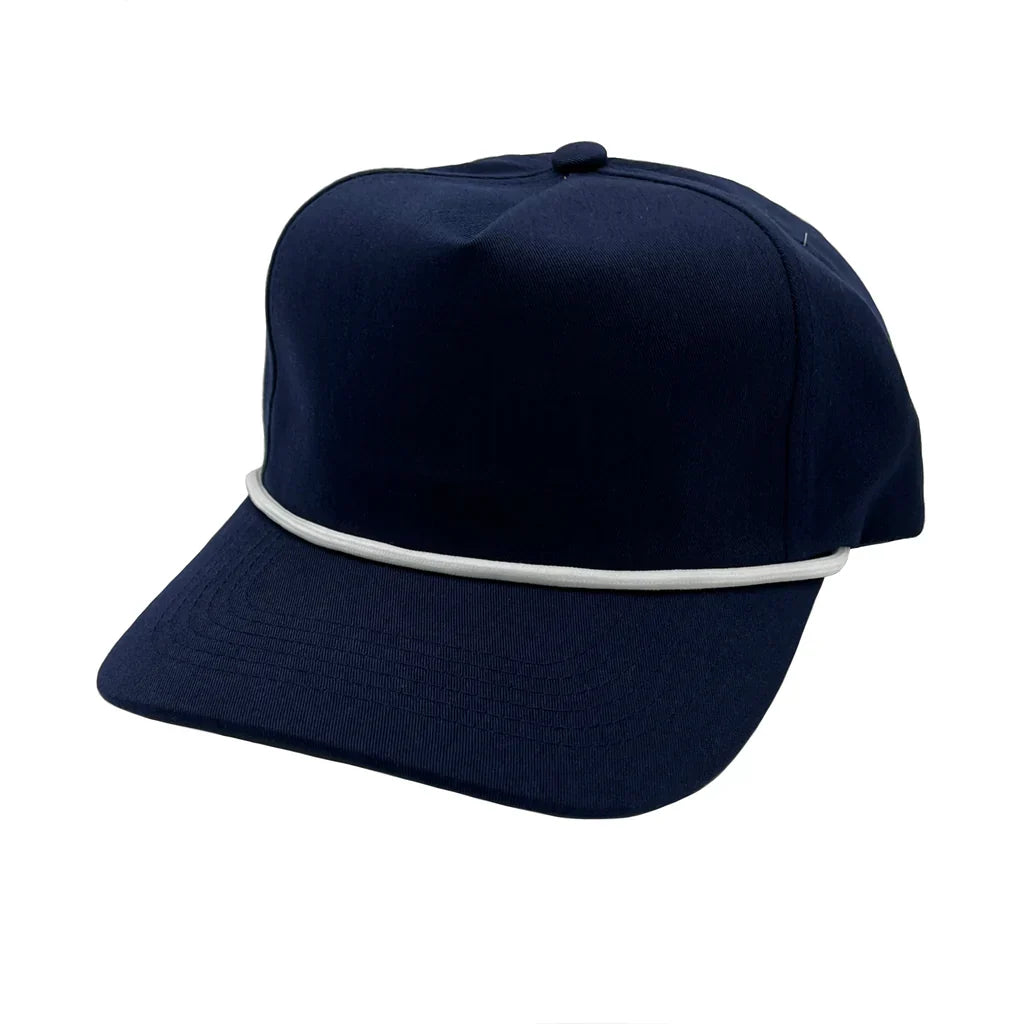 GNV-228GF - Golf Cap Navy With White String One Size 5 PANELS 5 PANELS - UNSTRUCTURED COTTON / POLYESTER CURVE GOLF HATS low profile nissi caps ROPE SNAPBACK STRING STRING HAT UNISEX UNSTRUCTURED