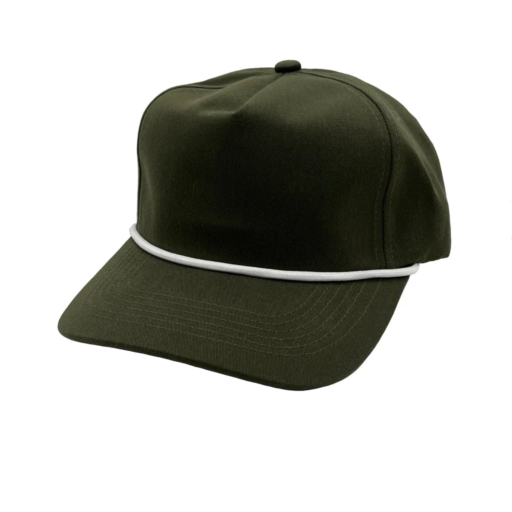 GNV-228GF - Golf Cap Olive With White String One Size 5 PANELS 5 PANELS - UNSTRUCTURED COTTON / POLYESTER CURVE GOLF HATS low profile nissi caps ROPE SNAPBACK STRING STRING HAT UNISEX UNSTRUCTURED