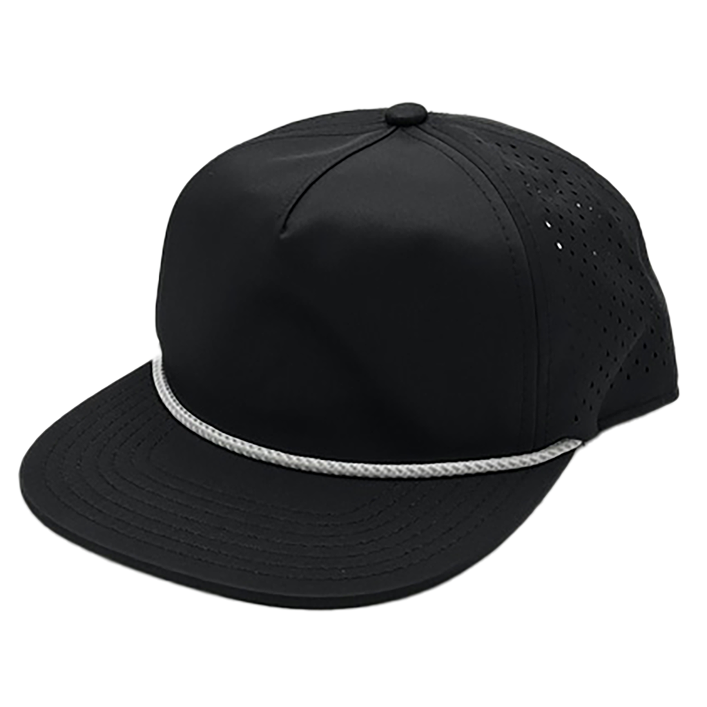 GNV-DT724FV - 5 Panels Droplets Mesh W/String Flat Bill Black One Size 5 PANELS FLAT hats HIGH PROFILE MESH nissi caps POLYESTER ROPE SNAPBACK UNISEX UNSTRUCTURED
