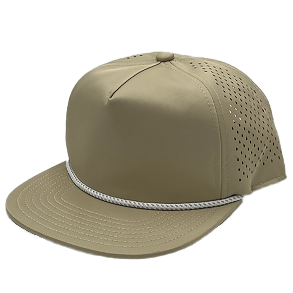 GNV-DT724FV - 5 Panels Droplets Mesh W/String Flat Bill Khaki One Size 5 PANELS FLAT hats HIGH PROFILE MESH nissi caps POLYESTER ROPE SNAPBACK UNISEX UNSTRUCTURED