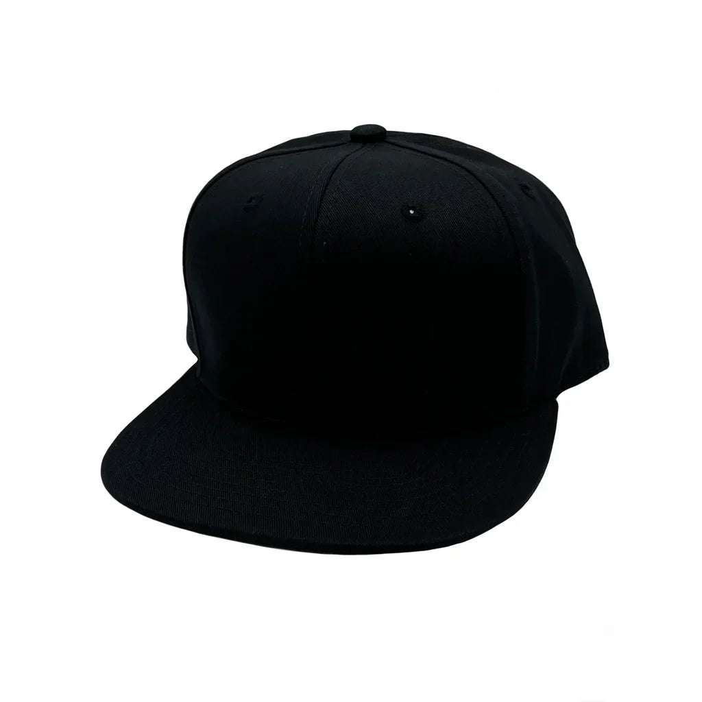 GNV-OTS001 - 6 Panels Flat Bill Snapback Black One Size 6 PANELS COTTON FLAT HIGH PROFILE nissi caps SNAPBACK STRUCTURED UNISEX