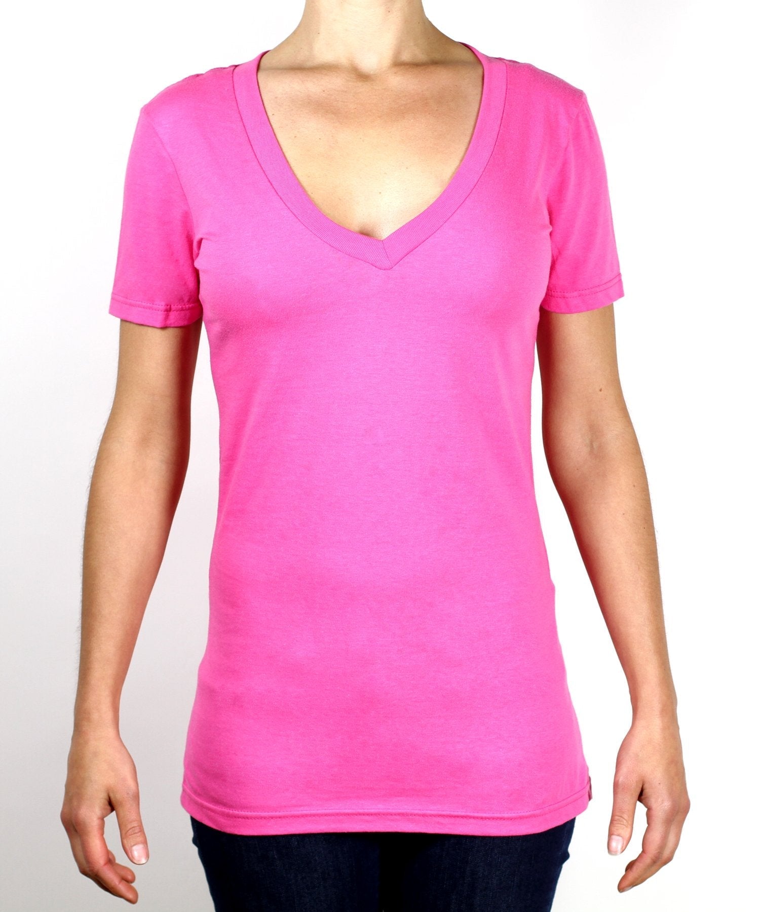 47272 - Women's V Neck Tee Hot Pink CLOSEOUT COTTON / POLYESTER FITTED Lightweight ON SALE OPTIMA Optima Close Out tearaway TEE TEES tshirts WOMEN
