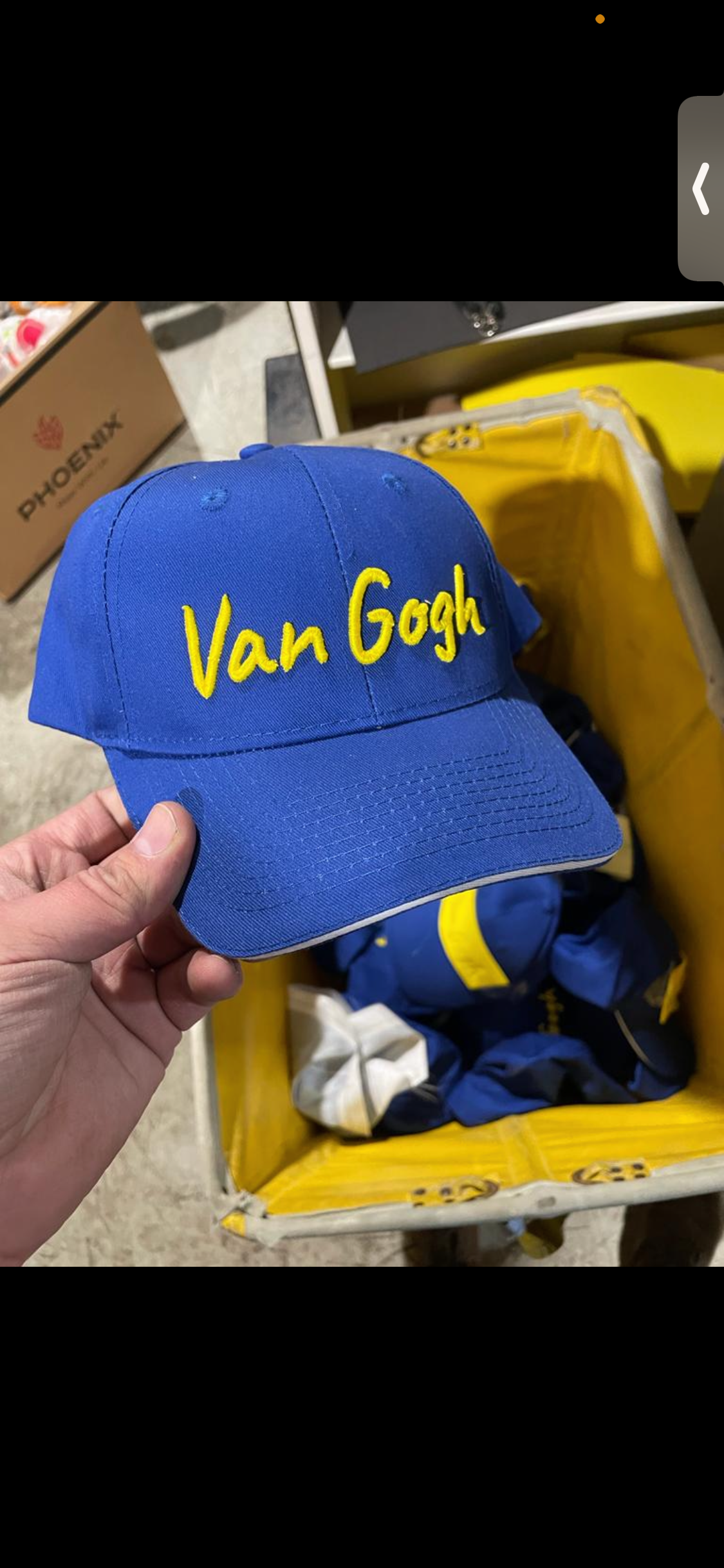 Van Gogh Puff Embroidery on royal blue baseball cap