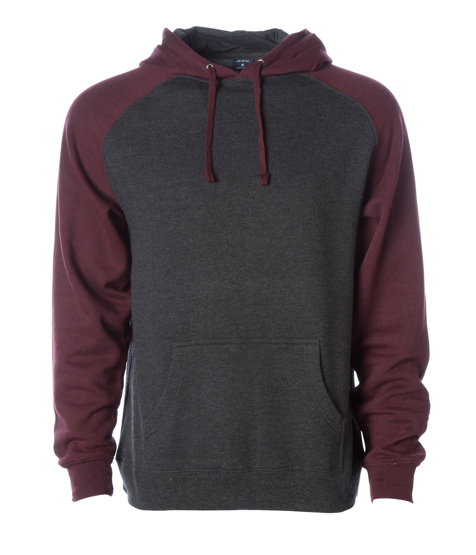 IND40RP - Raglan Hooded Pullover Sweatshirt Charcoal Heather Burgundy Heather BASIC FLEECE COTTON / POLYESTER FITTED hoodie ind IND40 IND40RP INDEPENDENT MEN OUTERWEAR pullover PULLOVERS sweatshirt tearaway
