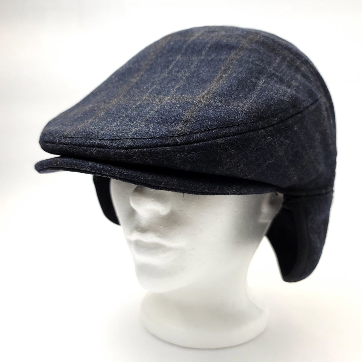 Wool Ivy Earflap Cap - IVE5033, 100% Wool, Plaid Pattern, 3 Sizes Charcoal Fashion Hat