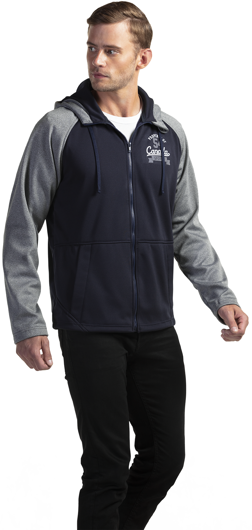 JK665 Custom Men's 100% Polyester Full Zip 2-Tone Hoodie