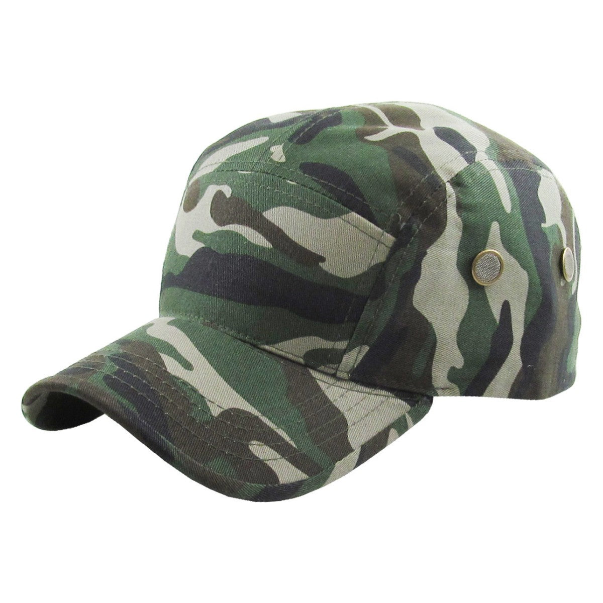 Military Cap - 5 Panel Military Twill, Multi-Coloured, One Size Green Camo OSFA 5 Panel