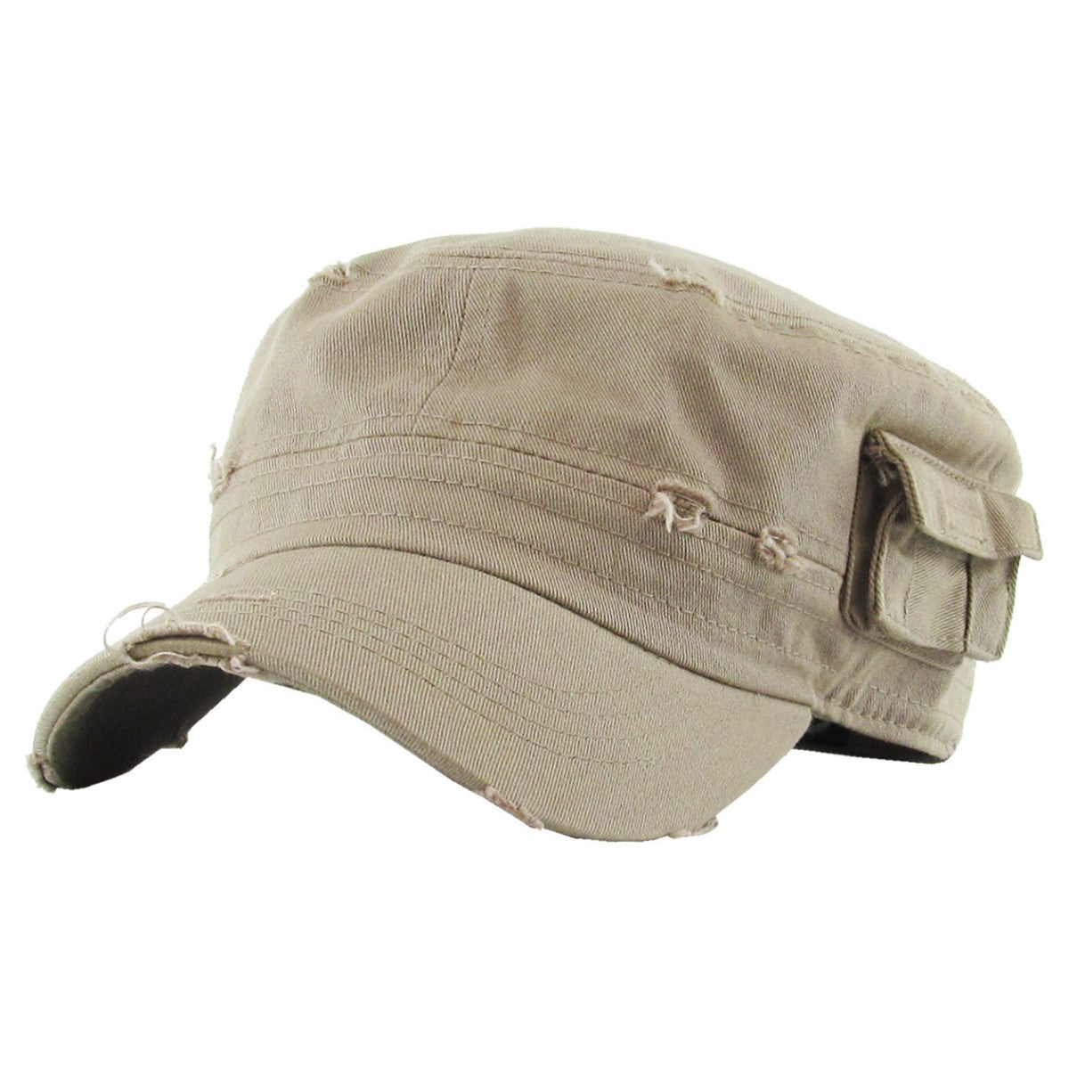 Military Cap - Vintage with Pocket, Multi-Coloured, Fitted Plain Cap